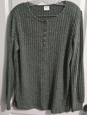 XIEERDUO Olive Green Ribbed Knit Top